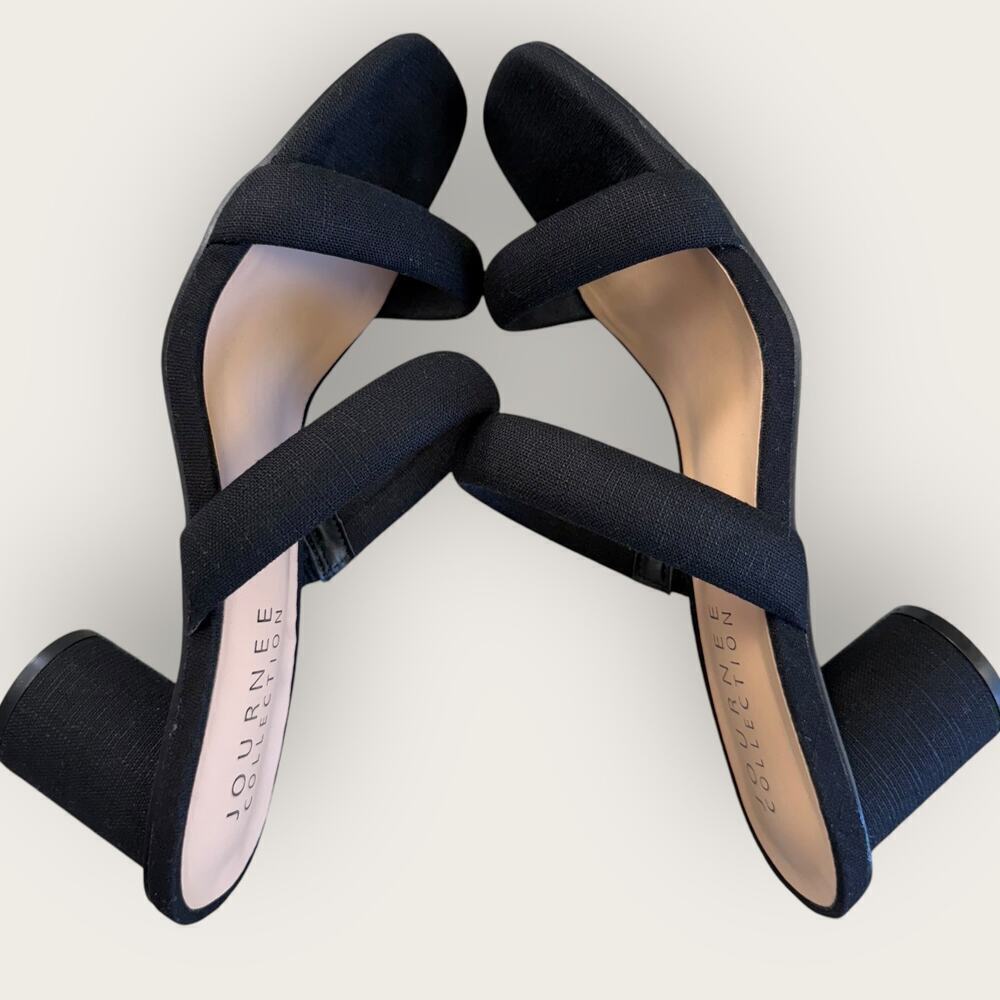 Journee Collection Fabric Double Strap Block Heel Slip On Sandals Size 10 Black - Picture 6 of 12